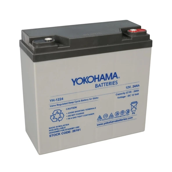 YOKOHAMA YH-1224 12 VOLT - 24 AMPER ELEKTRİKLİ BİSİKLET AKÜSÜ (180 X 76 X 167 MM) (4172)