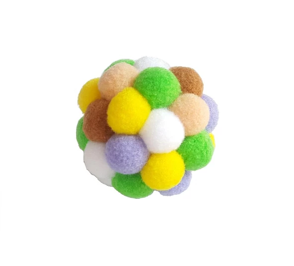 Renkli Ponpon Top Kedi Oyuncağı 7 cm ürün görseli 1