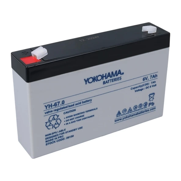 YOKOHAMA YH-67.0 6 VOLT - 7 AMPER KURU AKÜ (150 X 30 X 94 MM) (4172)