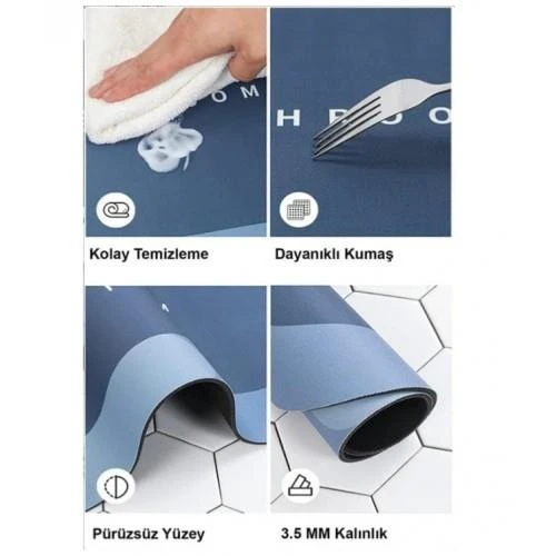 3B Trend Kaymaz Tabanlı Su Emici Banyo Ve Mutfak Paspası 58x38cm Yazısız Model - 3