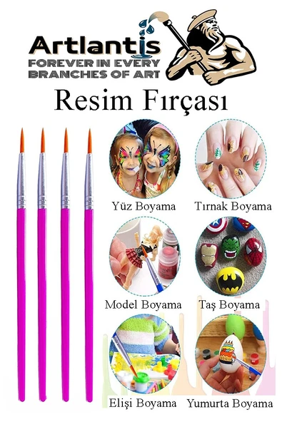 Resim Fırçası 3 Numara 5 Adet Yuvarlak Uçlu Sentetik Resim Fırça Ekonomik Suluboya Akrilik Boya Guaj Boya Yağlı Boya - 3