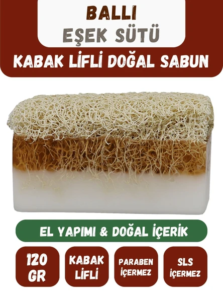 Doğal Kabak Lifli BALLI & EŞEK SÜTÜ Özlü Doğal Sabun (120 Gr) - Bialife