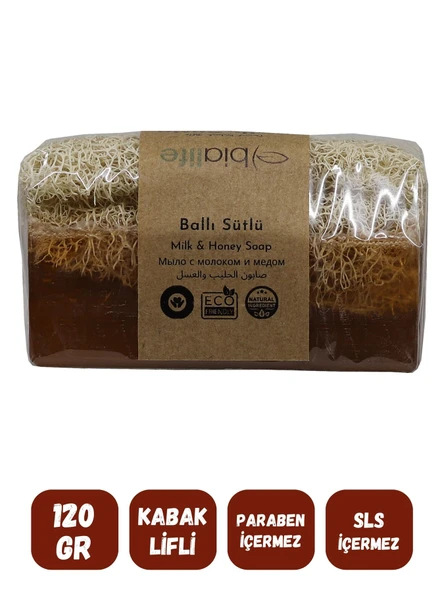 Doğal Kabak Lifli BALLI SÜTLÜ Özlü Doğal Sabun (120 Gr) - Bialife - 3