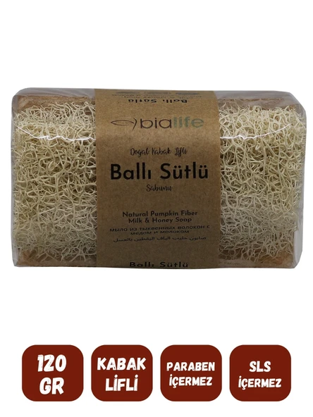 Doğal Kabak Lifli BALLI SÜTLÜ Özlü Doğal Sabun (120 Gr) - Bialife - 2