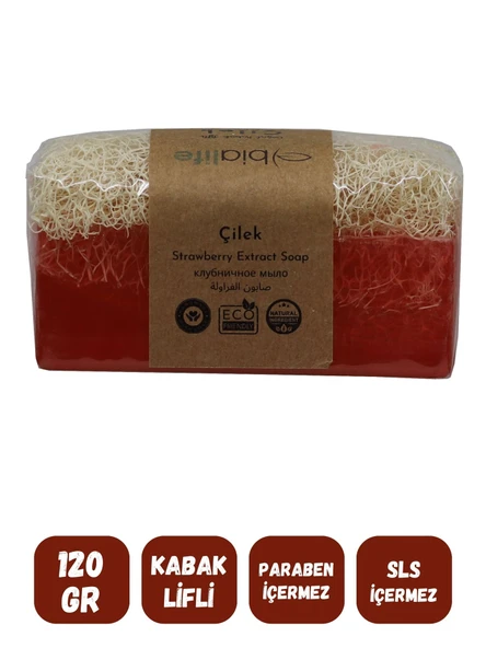 Doğal Kabak Lifli ÇİLEK Özlü Doğal Sabun (120 Gr) - Bialife - 3