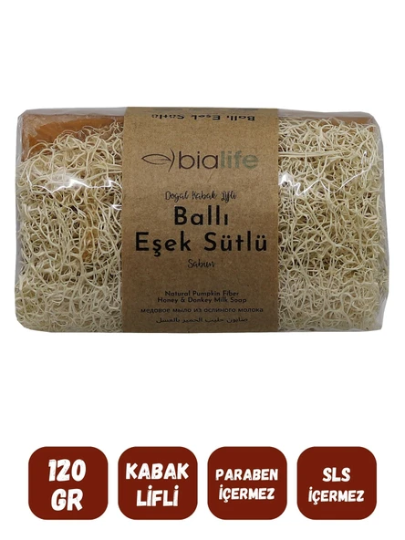 Doğal Kabak Lifli BALLI & EŞEK SÜTÜ Özlü Doğal Sabun (120 Gr) - Bialife - 2