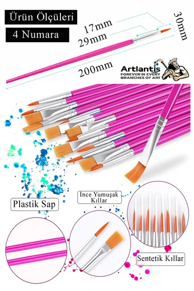 Resim Fırçası 4 Numara 5 Adet Yuvarlak Uçlu Sentetik Resim Fırça Ekonomik Suluboya Akrilik Boya Guaj Boya Yağlı Boya - Resim 2