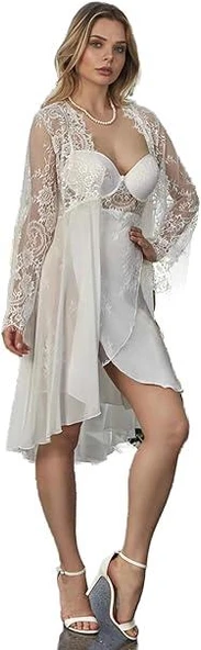 Nurteks 5389 Kadın Saten 2 Li Sabahlıklı Gecelik Takım - Resim 5