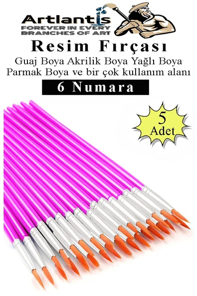 Resim Fırçası 6 Numara 5 Adet Yuvarlak Uçlu Sentetik Resim Fırça Ekonomik Suluboya Akrilik Boya Guaj Boya Yağlı Boya