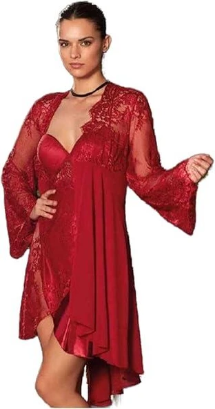 Nurteks 5389 Kadın Saten 2 Li Sabahlıklı Gecelik Takım - Resim 3