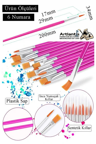 Resim Fırçası 6 Numara 5 Adet Yuvarlak Uçlu Sentetik Resim Fırça Ekonomik Suluboya Akrilik Boya Guaj Boya Yağlı Boya - 2