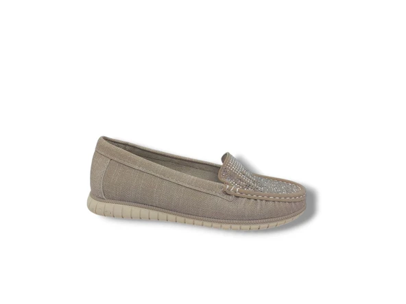 Zerhan OCSL308 Kadın Vizon Taşlı Babet Ayakkabı ürün görseli