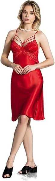 Nurteks 5434 Kadın Kırmızı Saten Gecelik ürün görseli