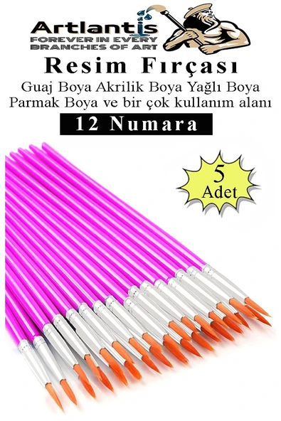 Resim Fırçası 12 Numara 5 Adet Yuvarlak Uçlu Sentetik Resim Fırça Ekonomik Suluboya Akrilik Boya Guaj Boya Yağlı Boya