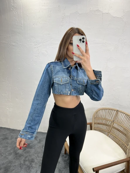 Lucky Life Kadın 290 KOT CEKET-MAVİ - Resim 2