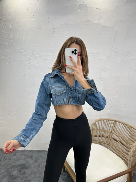 Lucky Life Kadın 290 KOT CEKET-MAVİ - Resim 4