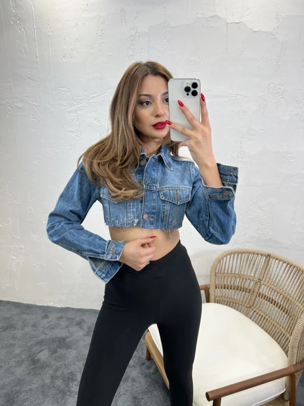 Lucky Life Kadın 290 KOT CEKET-MAVİ - Resim 5