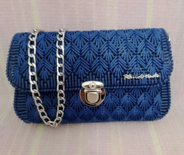 Lacivert Renk Kanvas Model Şık ve Dayanıklı Tasarım Özel Günler El Yapımı Örgü Kadın Çanta ürün görseli