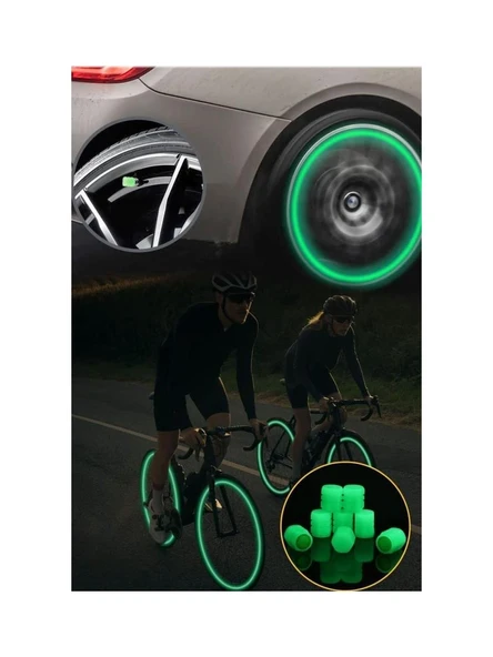 3B Trend Yeşil Fosforlu Lastik Sibop Kapağı Gece Parlayan Sibob Kapağı 4 Adet - 5