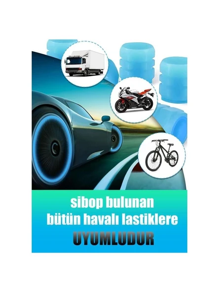 3B Trend Mavi Fosforlu Lastik Sibop Kapağı Gece Parlayan Sibob Kapağı 4 Adet - 4