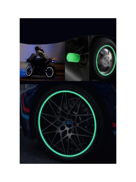 3B Trend Yeşil Fosforlu Lastik Sibop Kapağı Gece Parlayan Sibob Kapağı 4 Adet - 2