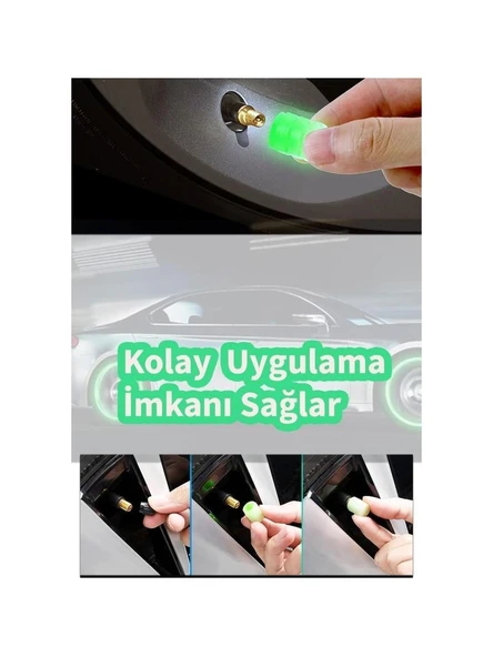 3B Trend Yeşil Fosforlu Lastik Sibop Kapağı Gece Parlayan Sibob Kapağı 4 Adet - 4