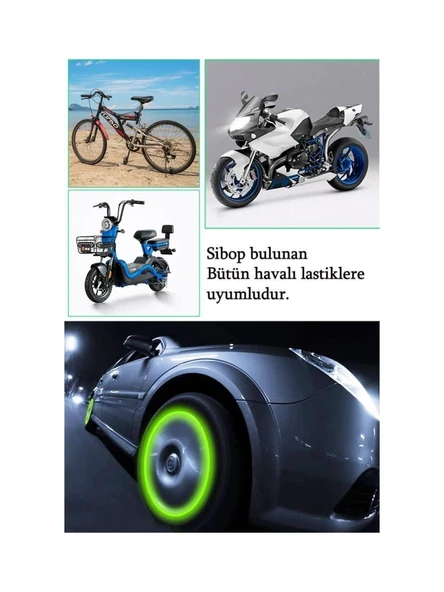 3B Trend Yeşil Fosforlu Lastik Sibop Kapağı Gece Parlayan Sibob Kapağı 4 Adet - 3