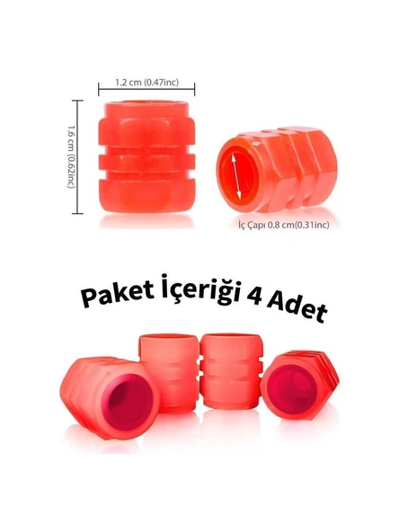 3B Trend Kırmızı Fosforlu Lastik Sibop Kapağı Gece Parlayan Sibob Kapağı 4 Adet - 3