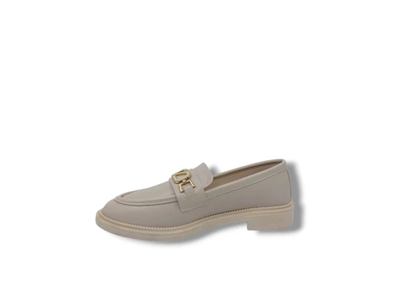 Zerhan 307 Kadın Krem Tokalı Loafer Ayakkabı - 3
