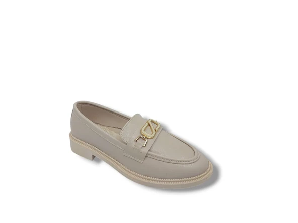 Zerhan 307 Kadın Krem Tokalı Loafer Ayakkabı - 4