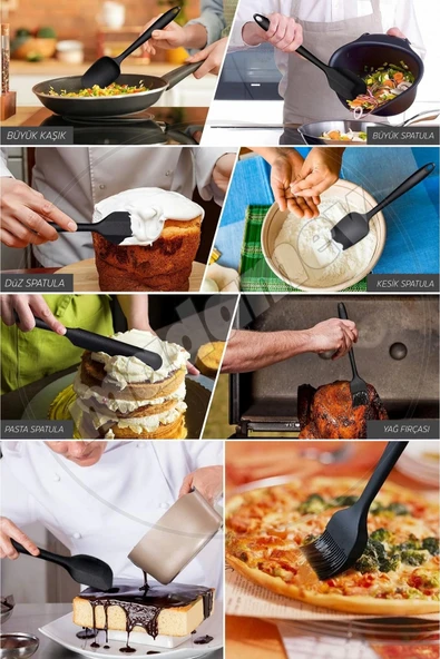 Tilbe Home 18Parça Silikon Kepçe Kevgir Kaşık Fırça Çırpıcı Spatula Maşa Servis Seti Bambu Saplı Mutfak Takımı - Resim 4