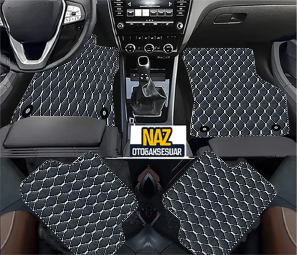 Renault Talisman 2015 ve Sonrası Uyumlu Beyaz Dikişli Siyah Deri Paspas