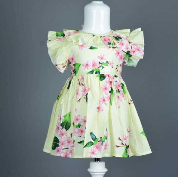 Sarı Fırfırlı Çiçekli Elbise