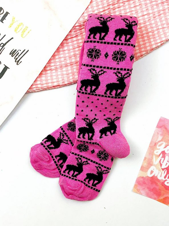 Kız Bebek Çocuk Gri Siyah Geyikli Külotlu Çorap - 2