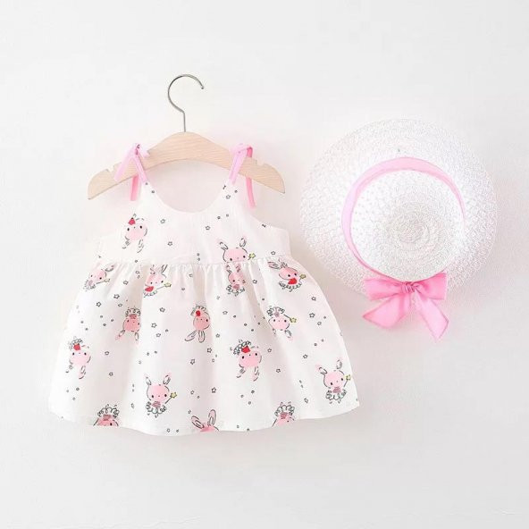 Kız Çocuk Bebek Şapkalı Mavi Star Rabbit Elbise - 3