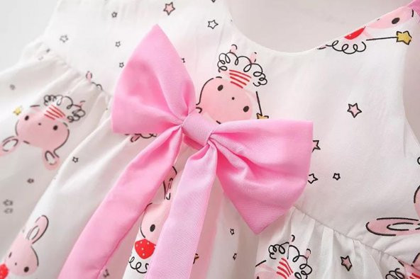 Kız Çocuk Bebek Şapkalı Mavi Star Rabbit Elbise - 5