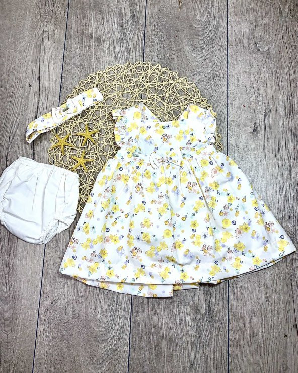 Babydola Sarı Çiçekli Kız Çocuk Elbise