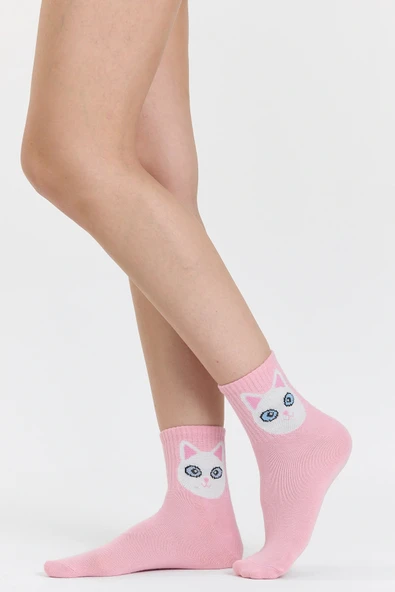 4 Çift Kedi Desenli Unisex Spor Kolej Çorap Seti - Sevimli ve Rahat Günlük Çoraplar - 2