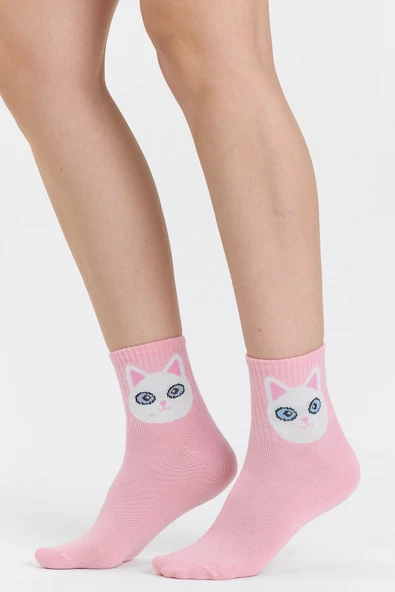 4 Çift Kedi Desenli Unisex Spor Kolej Çorap Seti - Sevimli ve Rahat Günlük Çoraplar - 6