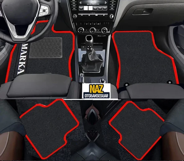 Honda Civic FK-FN 2012-2016 -Hatchback  Siyah Halı Kırmızı Kenar Petek Topuk