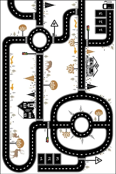 Yol Desenli Kaymaz Deri Taban Oyun Halısı  BEYAZ 140X200 - 2