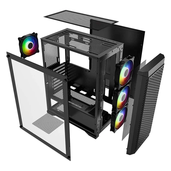 PowerBoost PB-PS5847B 600W ATX USB 3.0 Rainbow Fanli Mesh Gaming Siyah Kasa - 3