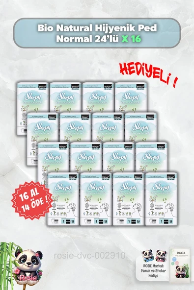 16 AL 14 ÖDE Hijyenik Ped Normal 24'lü Sleepy Bio Natural ve Rosie ürün görseli