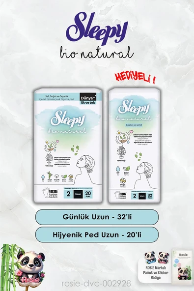Sleepy Günlük Ped Uzun 32'li ve Hijyenik Uzun 20'li Bio Natural ve Rosie ürün görseli