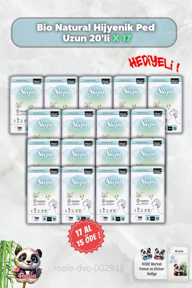 Sleepy 17 AL 15 ÖDE Hijyenik Ped Uzun 20'li Bio Natural ve Rosie ürün görseli
