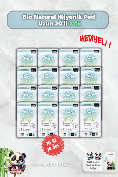 16 AL 14 ÖDE Hijyenik Ped Uzun 20'li Sleepy Bio Natural ve Rosie ürün görseli