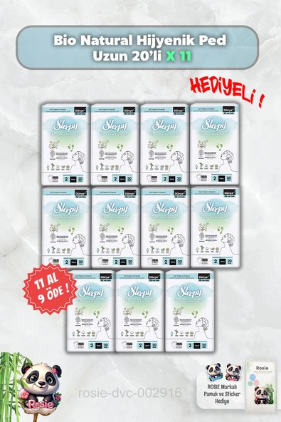 Hijyenik Ped Uzun 20'li Sleepy Bio Natural 11 AL 9 ÖDE ve Rosie ürün görseli