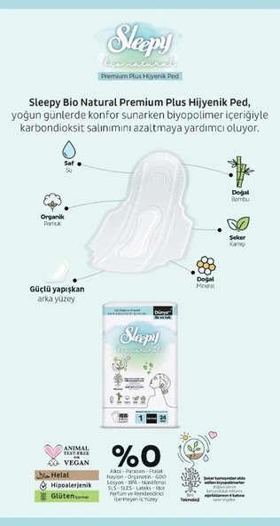 Hijyenik Ped Uzun 20'li Sleepy Bio Natural 11 AL 9 ÖDE ve Rosie - Resim 2