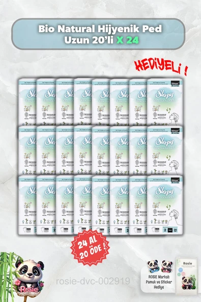 24 AL 20 ÖDE Sleepy Hijyenik Ped Uzun 20'li Bio Natural ve Rosie ürün görseli