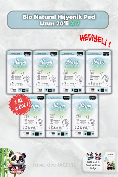 7 AL 6 ÖDE Sleepy Bio Natural Hijyenik Ped Uzun 20'li ve Rosie ürün görseli
